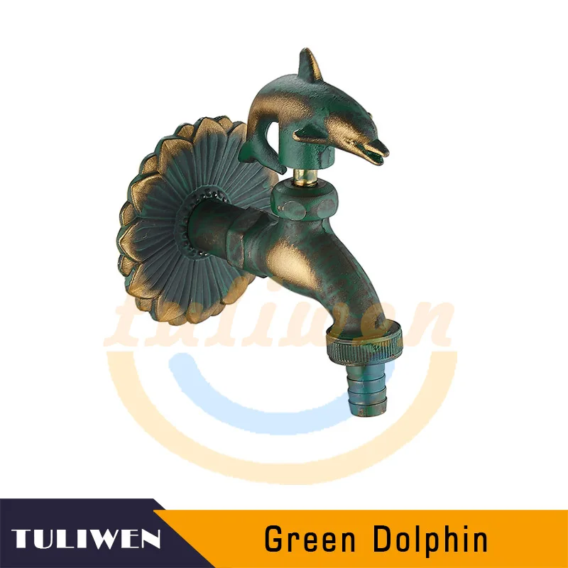 Dolphin-Green Декоративный античный латунный садовый открытый кран, кран для холодной воды-с набором латунных быстроразъемов для 1/" дюймового шланга - Цвет: Dolphin-Green