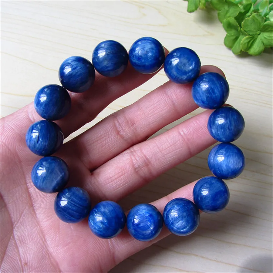 14 мм синий браслет из натурального кианита женские и мужские тянущиеся мощные