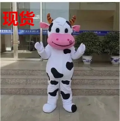 

New White and Black Milk Cow Mascot Costume cattle ox moo-cow Mascot Fancy party Dress mascotte Costumes Adult Suit Size