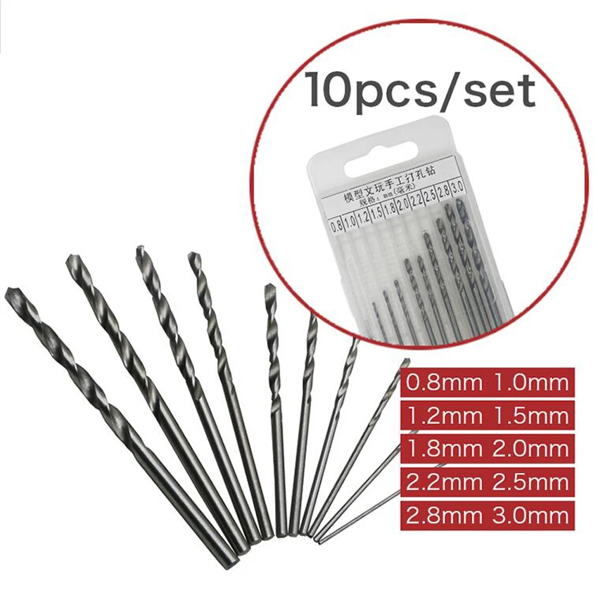 

10pcs/set 0.8MM-3.0MM high quality HSS Round handle High Speed Steel Twist Drill bit metal,wood,Pearl, jade drilling tool