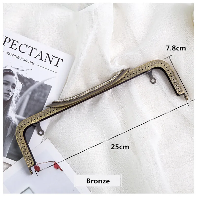 1pc Gold/Bronze Metal Frame Kiss Clasp Lock Handle Arch For DIY Purse Bag Diamond Square Craft 25cm | Багаж и сумки