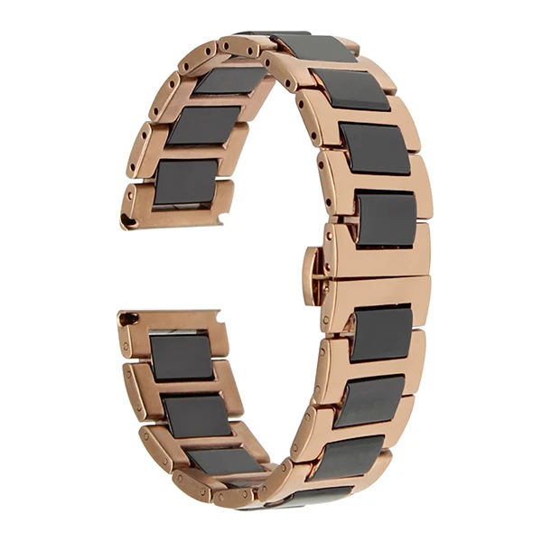 Rose Gold Black Керамический ремешок 22 мм для часов Vector Luna/Meridian, для Xiaomi Smartwatch Huami Amazfit, ремешок на запястье, браслет, черный, белый - Цвет ремешка: Rose Gold Black