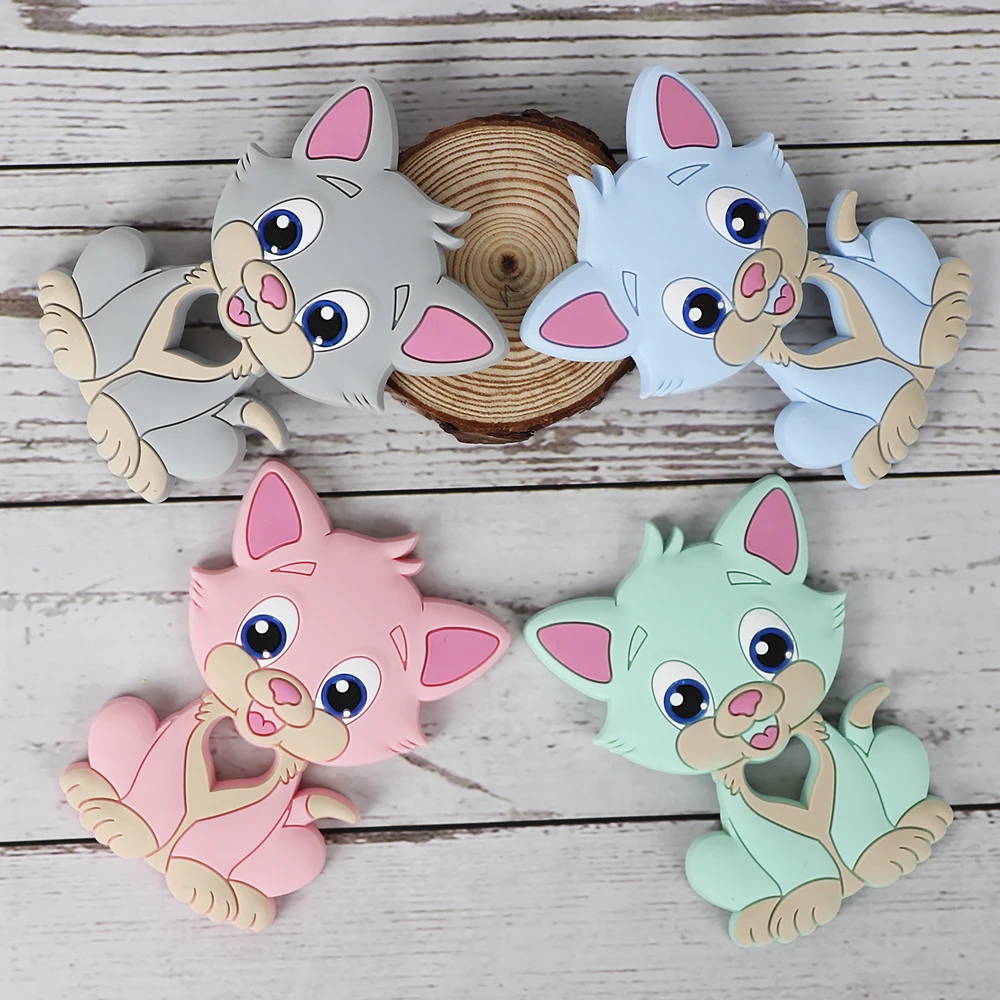 

TYRY,HU 5PC Kitten BABY Silicone Teether DIY Teething Chain Baby BPA FREE Animal Chewing Rodent Cat Pendan Nursing Infant Toy