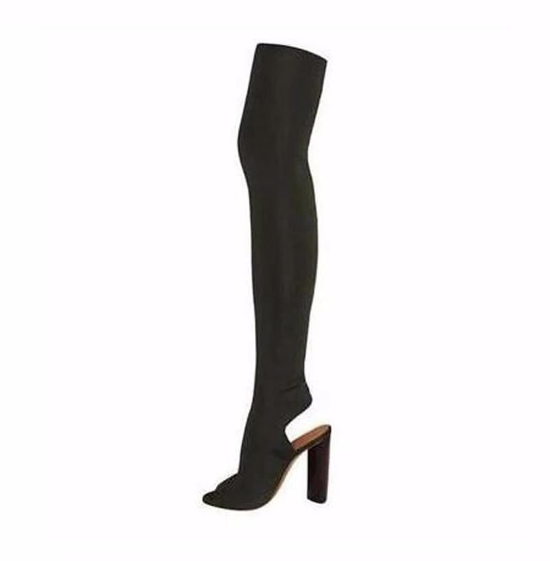 Сапоги женские эластичные выше колена на толстом каблуке 2017 | Обувь