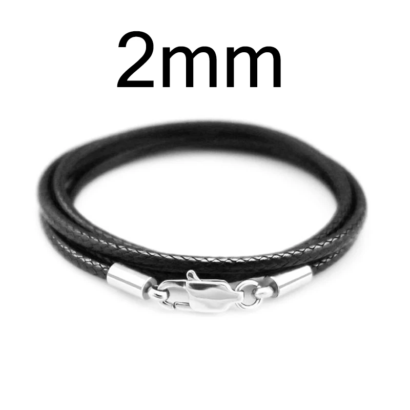 Black 2mm 3 шт./лот, 1,5 мм, 2 мм, 3 мм, кожаное ожерелье, шнур, Вощеная Веревка, нержавеющая сталь, застежка-карабин, соединительная цепь для мужчин и женщин, сделай сам, ювелирное изделие - Цвет: Black 2mm