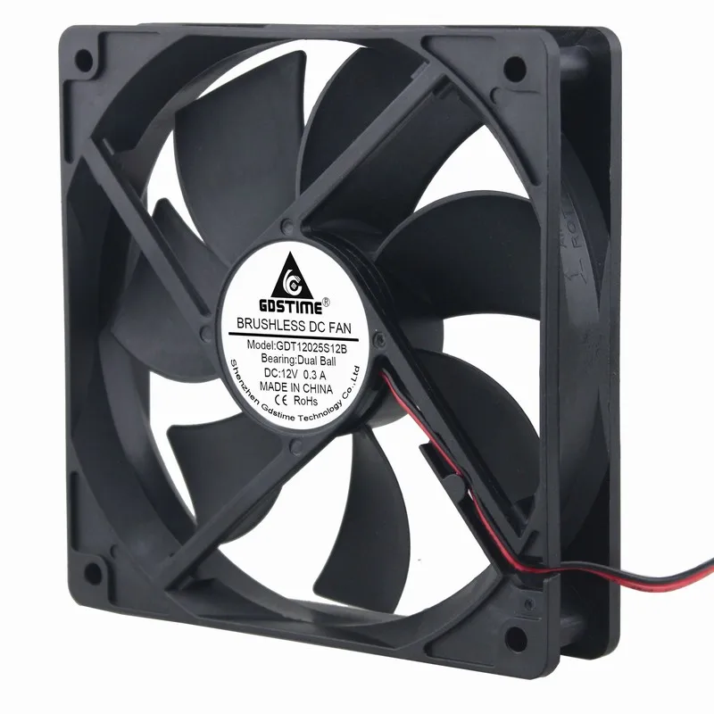 Gdstime 1 шт. 120 мм* 120 мм* 25 мм два мяча DC 12V PC чехол Системы Вентилятор охлаждения 120 мм x 25 мм компьютера охлаждающий вентилятор(12 см); 2-контактный 0.3A 2600 об/мин