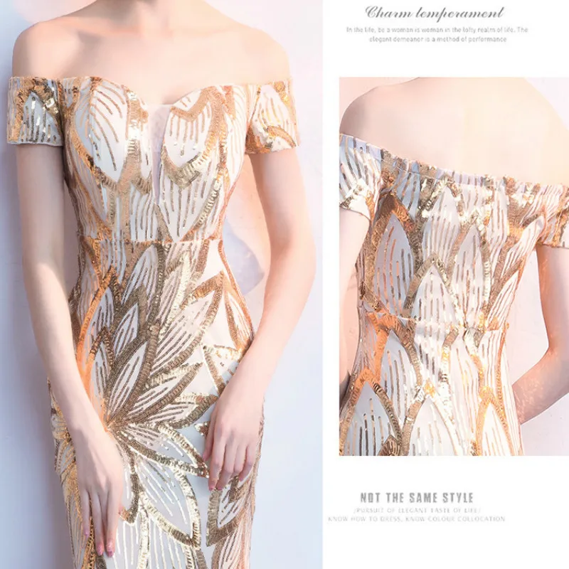 Роскошное женское платье для выпускного вечера длинное Золотое кружевное