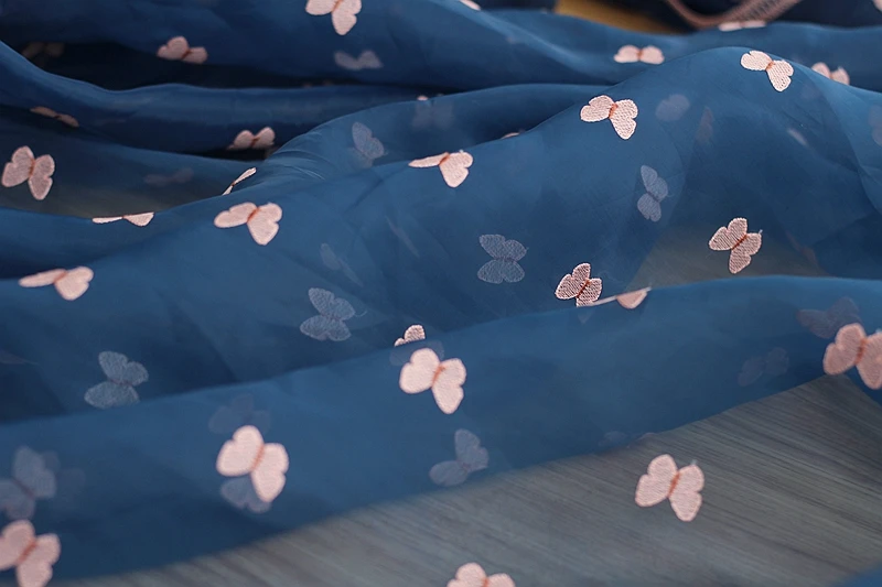 Высококачественная синяя кружевная ткань из органзы с вышивкой кружево в стиле