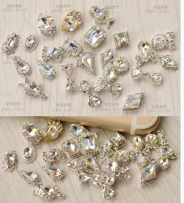 

10pcs 3074-3093 GEMS JEWELLERY Nail Art Turntable Jewelry, Multi-colored Ab Diamond Colorful Glass Nail Jewelry (K9 Glass )