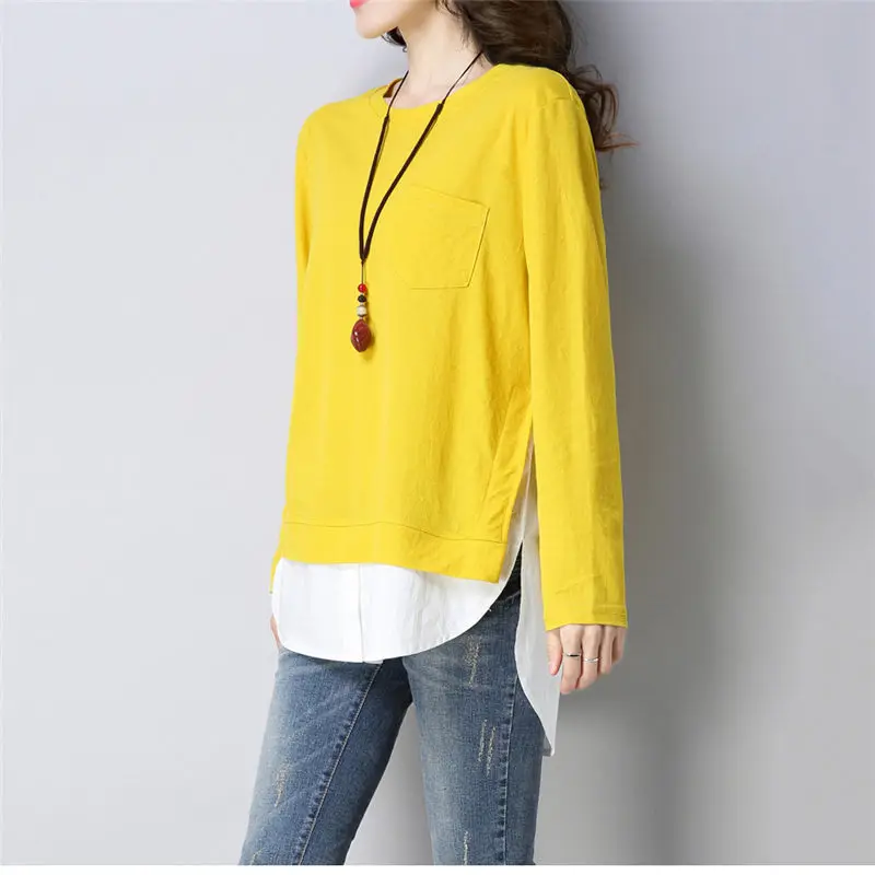 

tshirt Women Spring Clothes Big Size Women Shirt Jackets Korean Loose Round Neck Shirt Long Female Long Sleeve Casual Tops f121