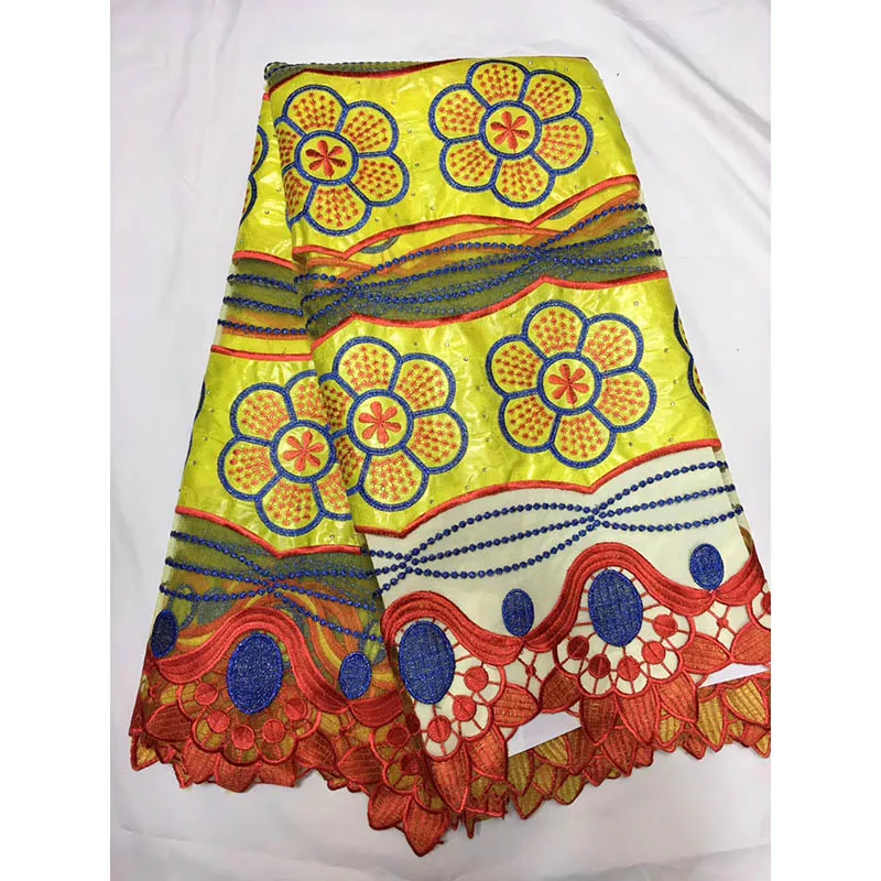 Королевский синий цветок Вышивка Материал 5 ярдов Базен Riche Getzner Африканский