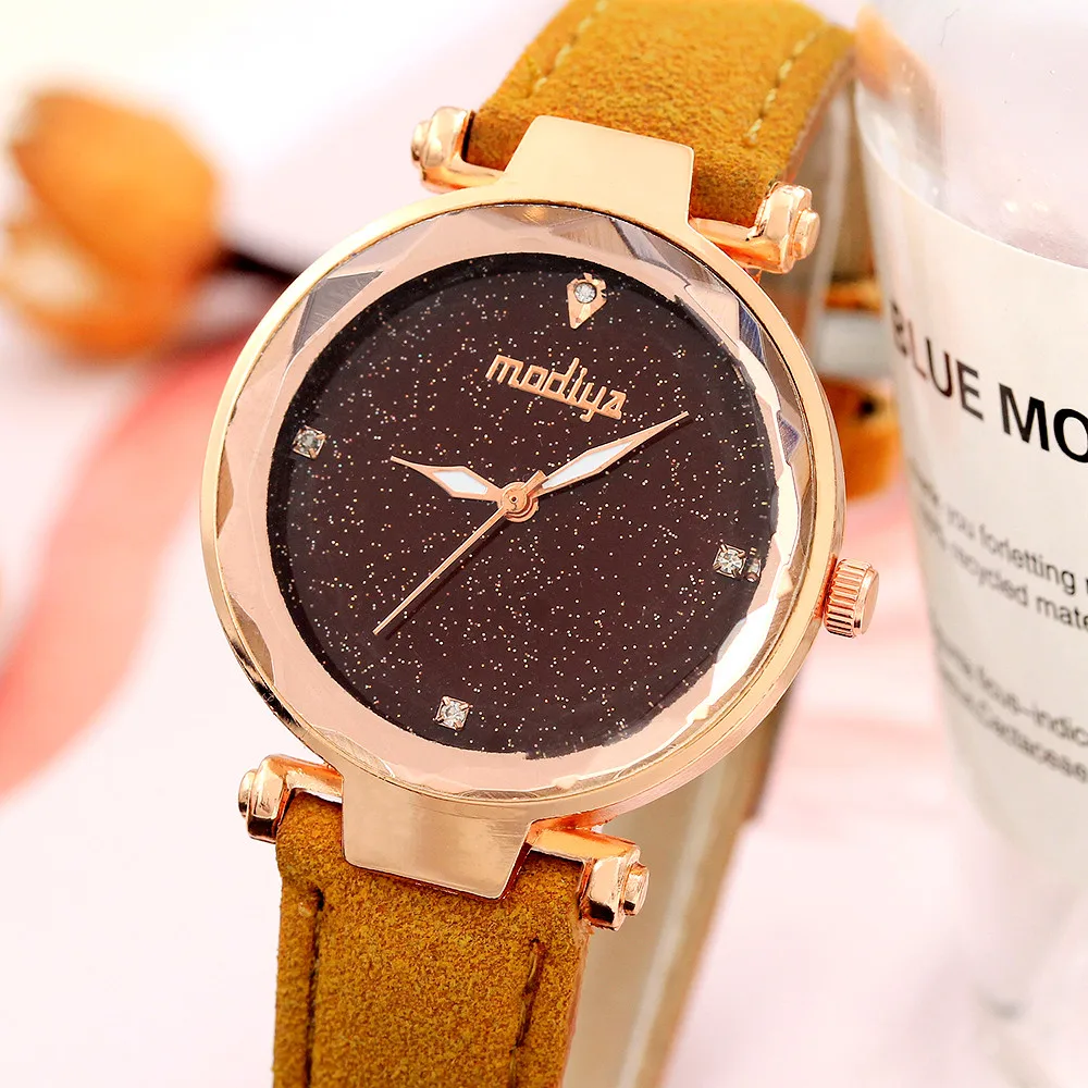 Лучшие продажи Звездное небо мозаика алмаз кожаный ремень часы женские