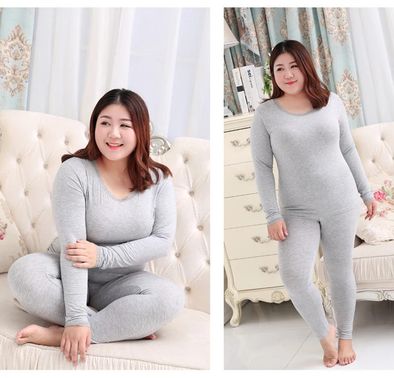 Jinsen Aite размера плюс 2X-6XL Новые Женские кальсоны из модала эластичное повседневное термобелье женский кружевной костюм с круглым вырезом JS93