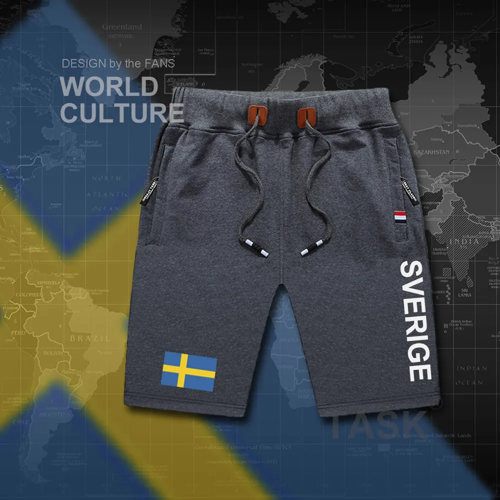 Sweden Sverige мужские пляжные шорты, новинка, мужские пляжные шорты с флагом, тренировочные шорты на молнии, с карманами, одежда с надписью,, Swede SE