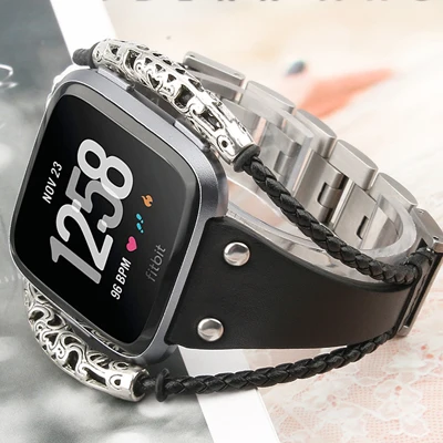 Для FitbitVersa ремешок из натуральной кожи ретро Досуг Женский браслет для Versa Lite Ремешки для наручных часов двойное кольцо Ретро ремешок на запястье - Цвет: 3
