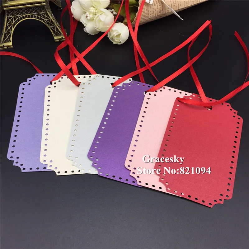 

50 шт Бесплатная доставка жемчуг лазерной резки бумажные карты wish тег Имя Карты Свадебные сувениры украшение узор в горошек