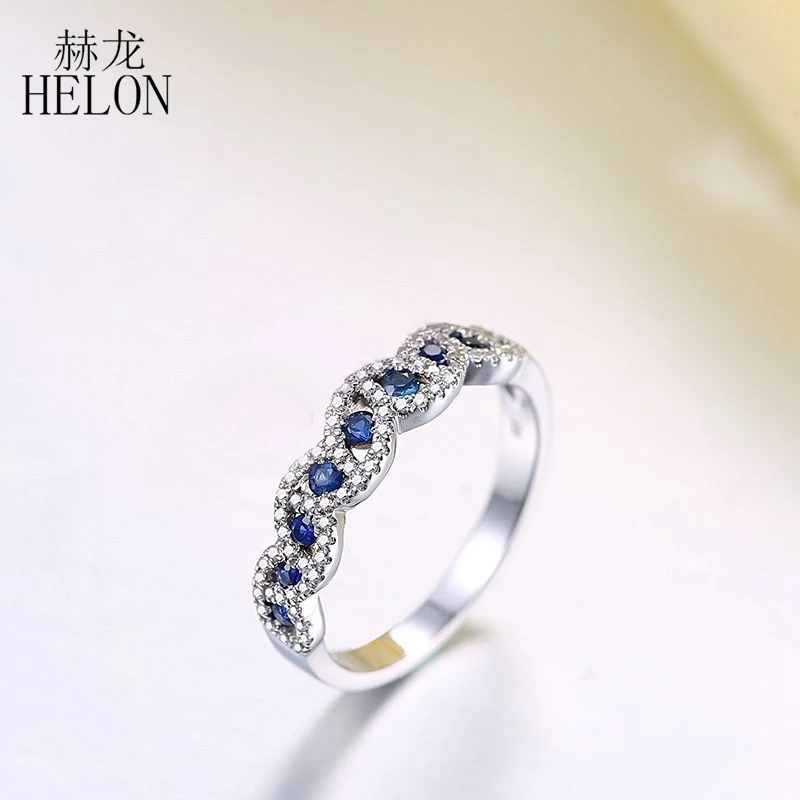 HELON Solid 18 K Белое Золото 0.7CT натуральные сапфиры Алмазы обручальные Обручальные кольца юбилейные женские классические ювелирные украшения