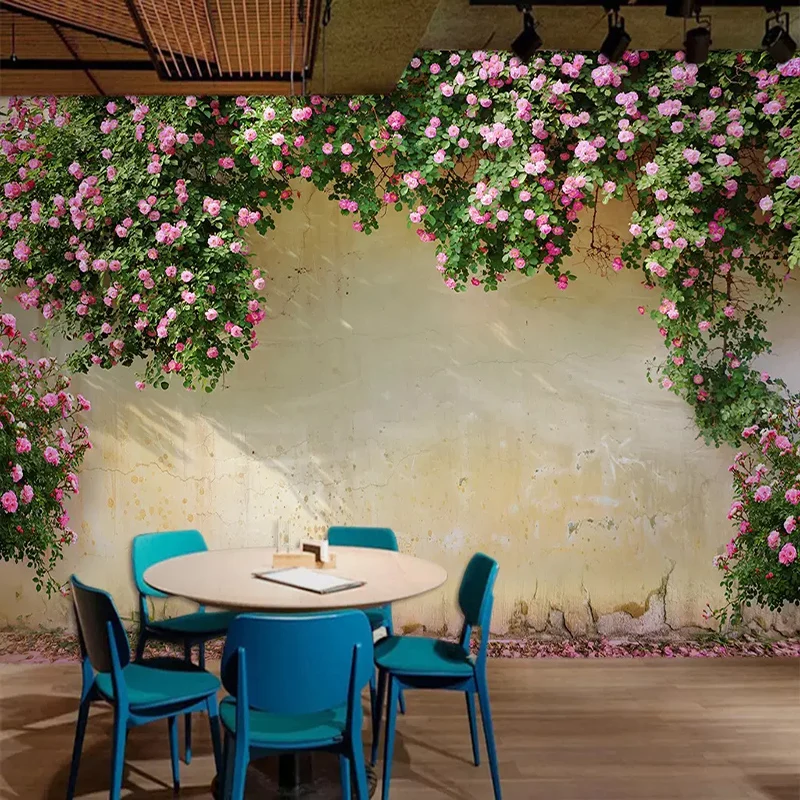 Custom Photo Wall Paper Painting 3D Pink Flower Vine Backdrop Murals Wallpaper For Living Room Kitchen Home Decoration | Обустройство