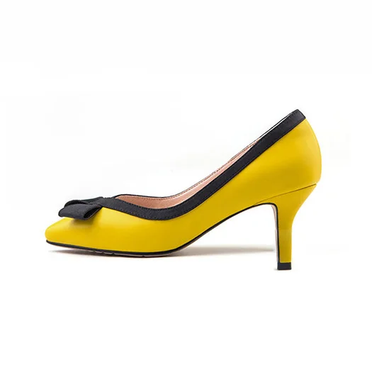 yellow heel 8cm Высокие каблуки Многоцветный галстук-бабочка тонкий мода Женская обувь желтый свадьба котенок низкий каблук розовый Указательный палец Плюс размер 12 44 насосы Весна осень Китай китайская новая - Цвет: yellow heel 8cm