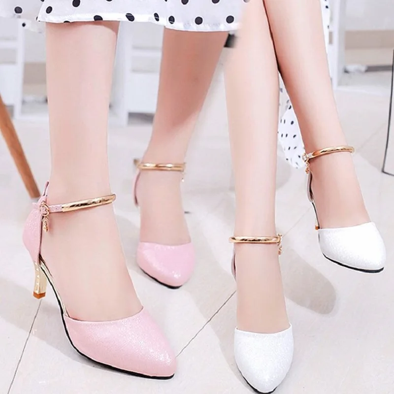 34-40 size Summer women shoe 5cm-6cm heel cover sandals fashion korean thin lady office pointed shoes | Обувь