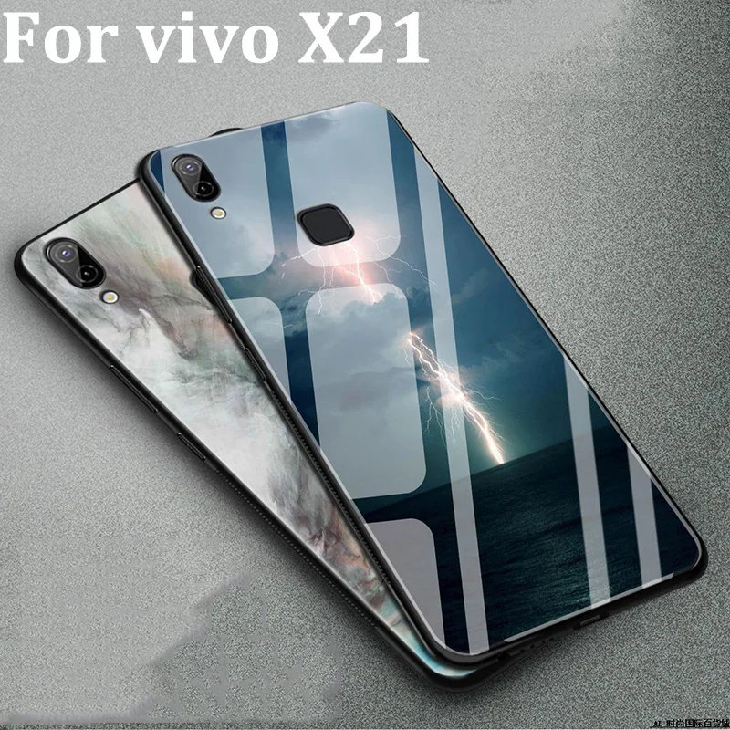 Чехол для Vivo X21 X21A чехлы из закаленного стекла + Мягкая силиконовая задняя крышка