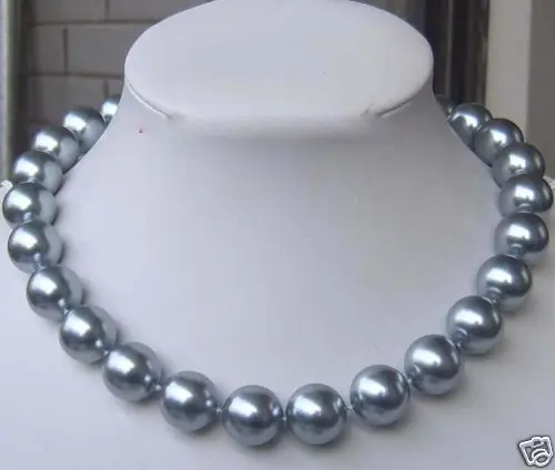 

New fashion 12mm elegant silver-color gray shell simulated-pearl round beads necklace for women jewelry 18inch BV235