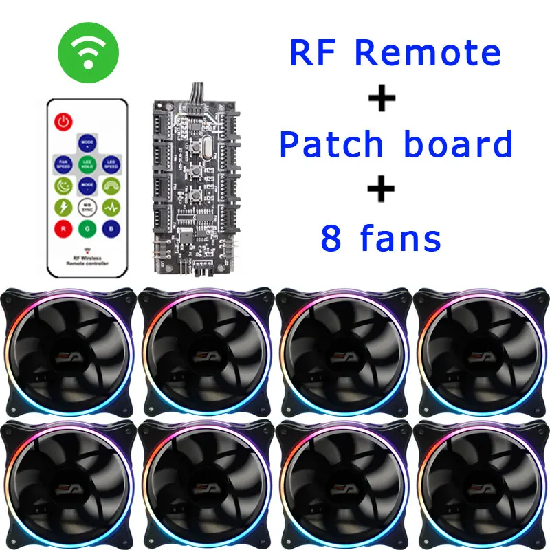 8 in 1 Aigo MR12 120 мм rgb чехол Вентилятор охлаждения кулер Синхронизация с ASUS беспроводной контроллер ПК Вентилятор охлаждения двойное кольцо бесшумный пульт дистанционного управления - Цвет лезвия: 8 in 1