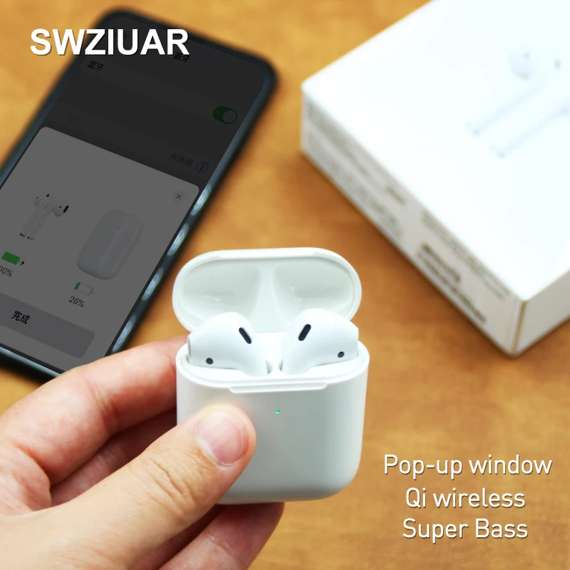 Bluetooth 5 0 Super Bass Apods 2 Qi Беспроводные наушники с зарядным устройством всплывающее