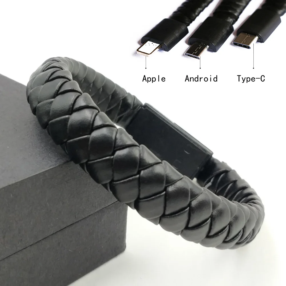 Уличный Новый портативный спортивный плетеный браслет USB-кабель для зарядки и