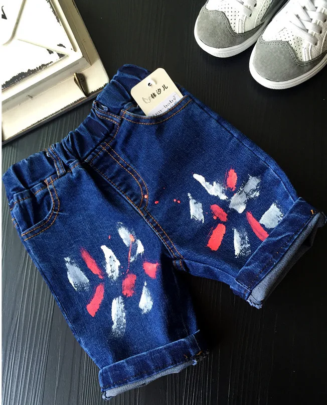 Летние модные детские шорты джинсы с акварелью детская одежда летние джинсовые