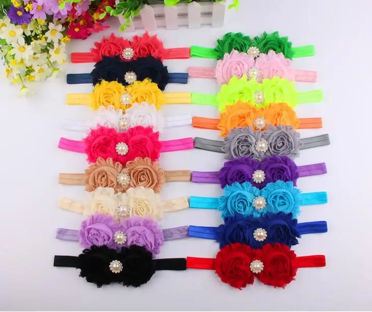 

30Pcs/Lot,Shabby Flower Nylon Baby Headband,Floral Hairbands For Girls,Newborn Nylon Children Hairtie Rhinestone Hair Accessorie