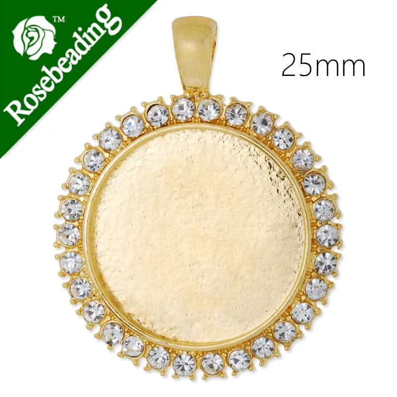 25 мм легкий Золотой Круглый поднос с горным хрусталем цинковый сплав заполненный