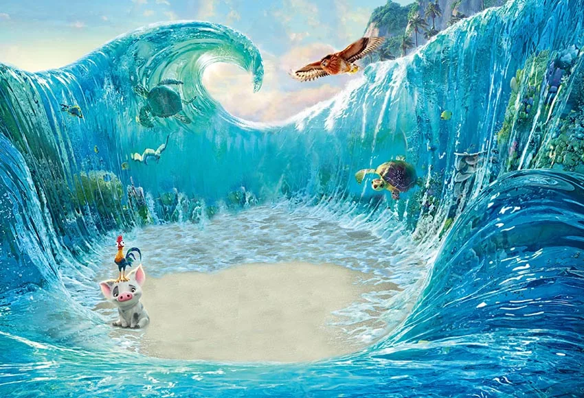 Moana Vaiana Ocean Cartoon Custom Backdrop Photography Vinyl Photo Studio Newborn Happy Birthday fondos para fotografia | Электроника