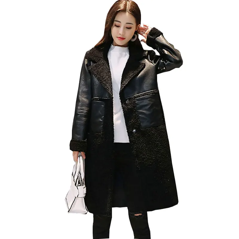 Winter Lambswool Women Wool Long Coat 2017 New Large-size Thicker Female Woolen Leather Fashion Jacket manteau femme hiver Z259