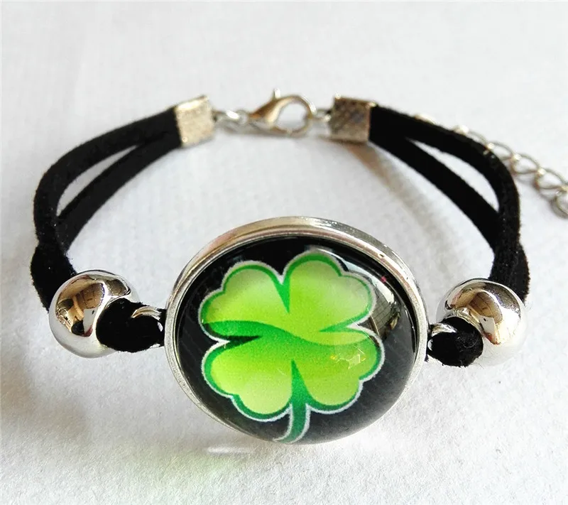 

12pcs (Mixed 6 style)Vintage glass Lucky Clover bracelet Art Picture silver Cross Game Round Dome bracelet DIY Jewelry