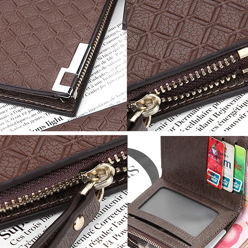 Мужской короткий кожаный кошелек на молнии с рисунком шотландки клатч