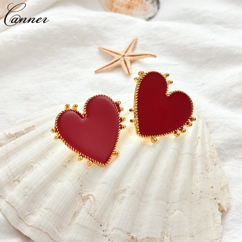 Fashion Red Heart Stud Earrings for Women Gold Color Statement 2019 pendientes mujer Female Earings Jewelry Gifts Q4 | Украшения и