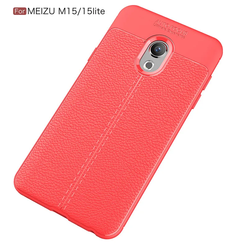 Red Личи зерна узор кожаное силиконовый чехол на мизу meizu 15 Lite чехлы селиконовые классический личи полоски матовая Мягкие ТПУ случаи для меня мейзу 15 лайт case случае бампер cases Обложка чехол силиконовые - Цвет: Red