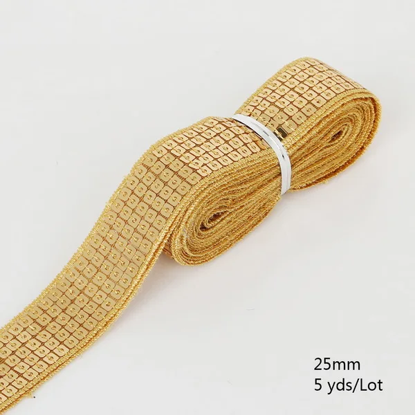 Gold 5 ярдов Блестящий бисер блесток ленты 25 мм DIY танцевальный костюм Сценические наряды кружева украшения шляпа украшения - Цвет: Gold