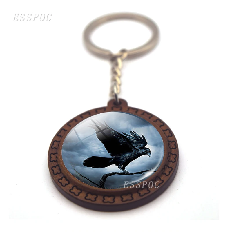 Эдгар Аллан Poe Ворон стеклянный кабошон брелок Готический деревянные аксессуары