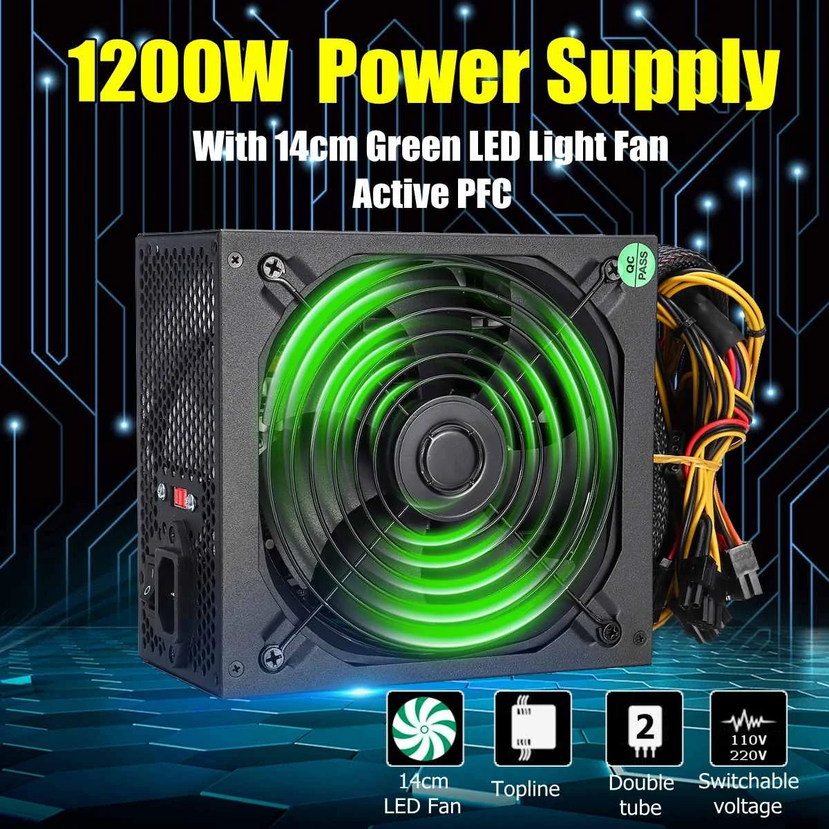1200 Вт ПК Питание для компьютера модуль PC PSU 24Pin SATA 6Pin 4Pin тихий светодиодный вентилятор 80 Plus