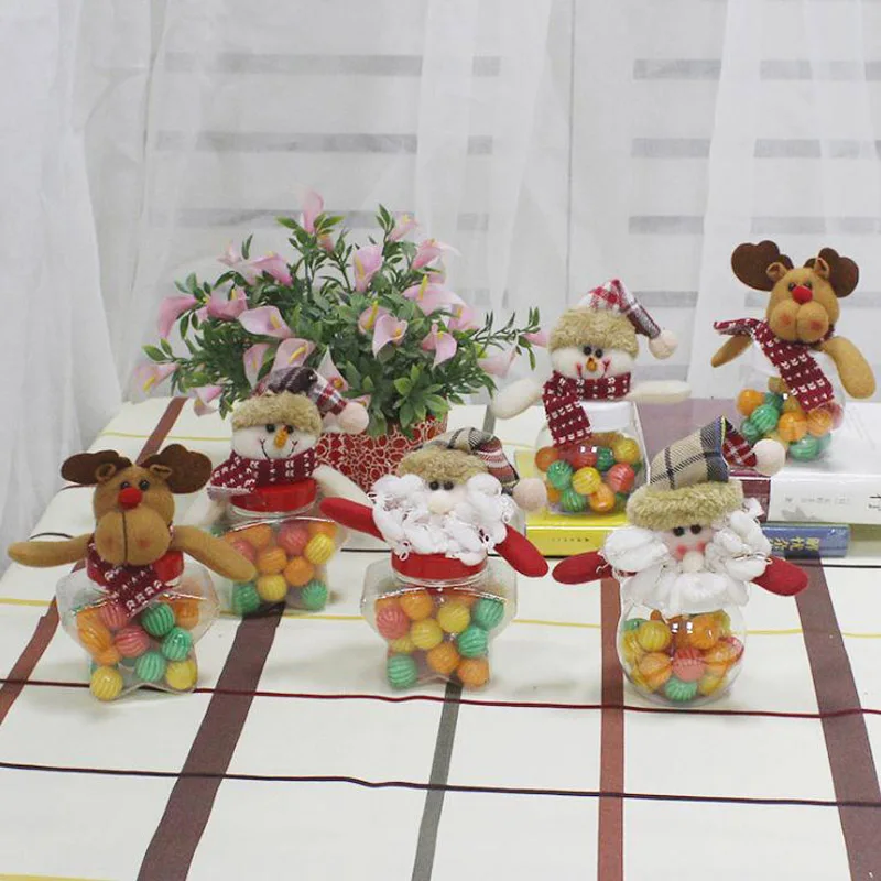 

Christmas Candy Jar Small Circular Five-pointed Star Cloth Doll Candy Box Snowman Santa Claus New Year Party Xmas Candy Gift Box