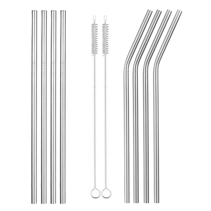 Silver E s4b4 8PCS Reusable 304 Stainless Steel Drinking Straw Bar Party Metal Straw with Cleaner Brush For Mugs Sturdy Bent Straight Straws - Цвет: Silver E s4b4 8PCS