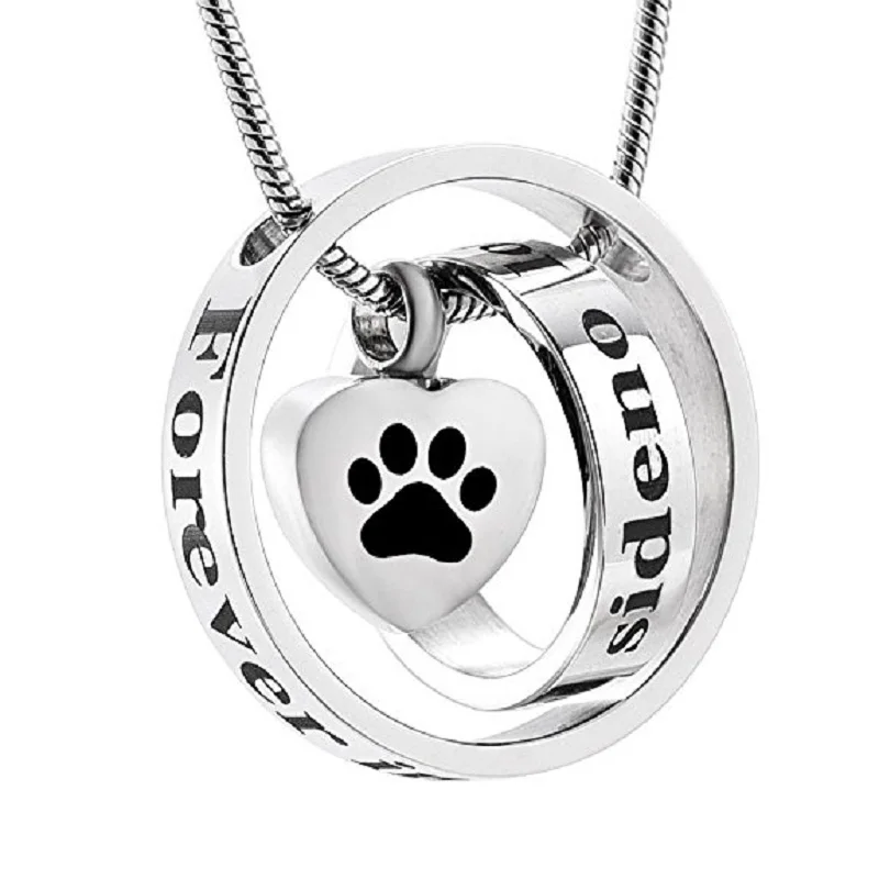 IJD001 больше не на моей стороне урна в виде сердца ожерелье Шарм & Paw Print Pet Cremation
