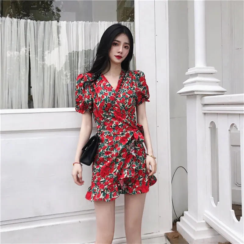 Alien Kitty Prairie Chic Ruffles Sweet Women Casual 2019 Summer V-Neck Trumpet All-Match Short-Sleeved Free Mini Mermaid Dress | Женская