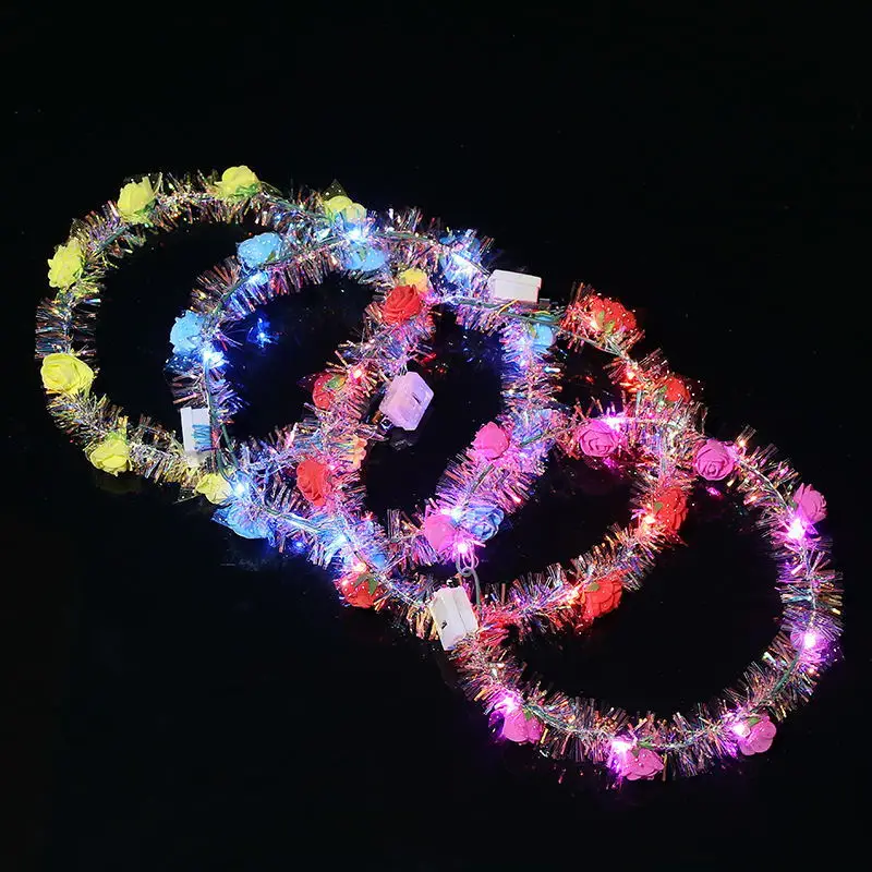 Фото LED Light Flower Headdress Twinkle Crown Garland Wreath Headband Night Party Banquet birthday wedding|Сверкающие товары для