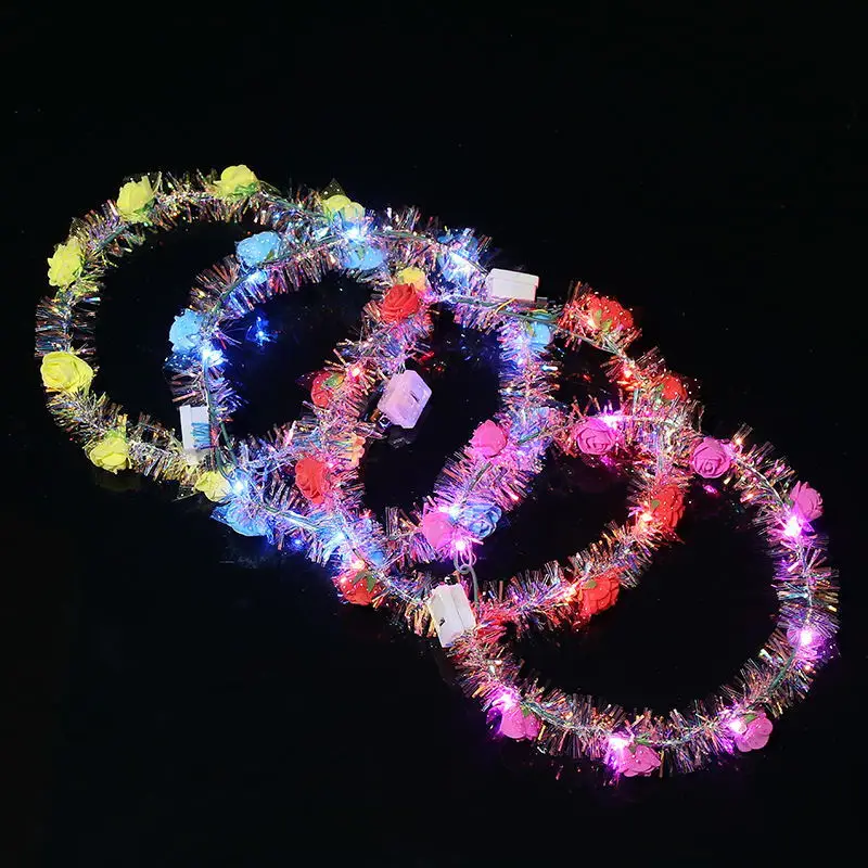 LED Light Flower Headdress Twinkle Crown Garland Wreath Headband Night Party Banquet birthday wedding|Сверкающие товары для