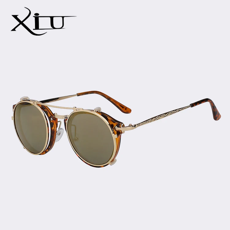 Leopard w gold mir XIU клип на солнцезащитные очки для мужчин стимпанк бренд дизайн для женщин модные очки Винтаж Ретро мода солнцезащитные очки UV400 - Цвет линз: Leopard w gold mir