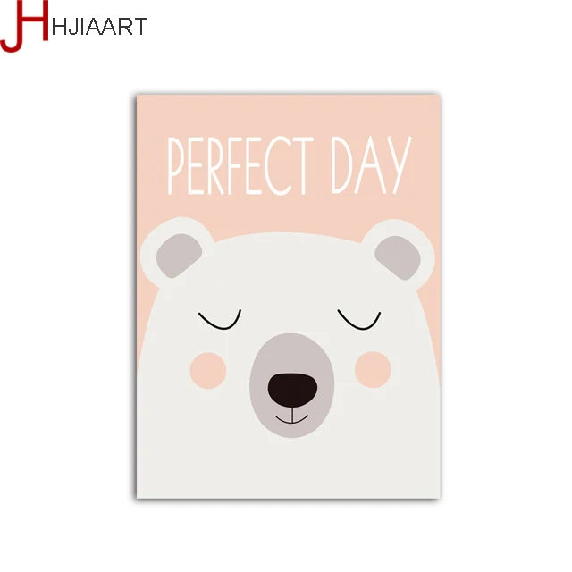 Kawaii Bear настенная Картина на холсте в скандинавском стиле минимализм животные