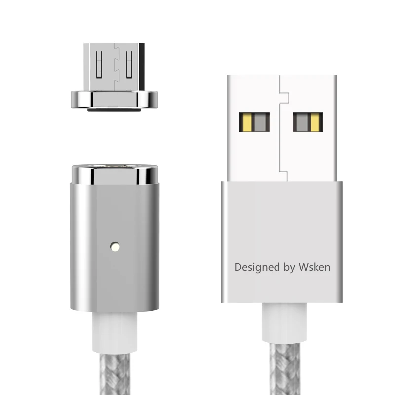 with 1 plug silver Wsken Mini 2 светодиодный магнитный кабель USB быстрой зарядки Магнитная Зарядное устройство Micro USB кабель для Samsung S6 S7 Edge Micro USB устройств 1 м - Цвет: with 1 plug silver